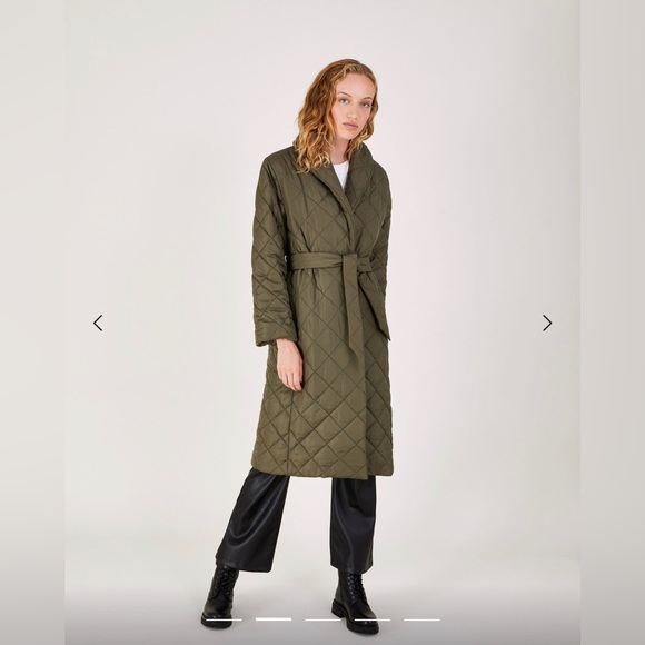 Monsoon Puffer Trench Coat Green/Khaki - Picture 3 of 6